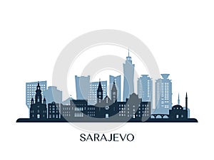 Sarajevo skyline, monochrome silhouette.