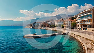 Saranda embankment recreation Albania sunny travel vacation promenade