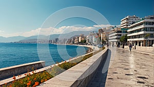 Saranda embankment recreation Albania sunny travel vacation