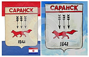 Saransk city flag and emblem with fox