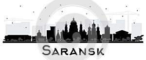 Saransk Russia City Skyline Silhouette with Black Buildings Isolated on White.