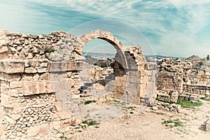 Saranta Kolones, ruined medieval fortress in Paphos Archaeological Park, Cyprus