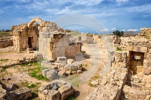 Saranta Kolones, ruined medieval fortress in Paphos Archaeological Park, Cyprus