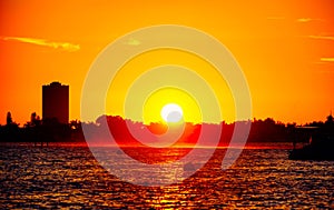 Sarasota bay harbor and bay front sun set landscape