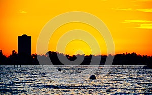 Sarasota bay harbor and bay front sun set landscape