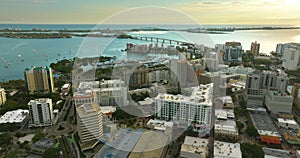 Sarasota city downtown with expensive waterfront high-rise buildings and Ringling Bridge in Florida. Urban travel