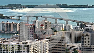 Sarasota, Florida with waterfront buildings and John Ringling Causeway leading from downtown to St. Armands Key