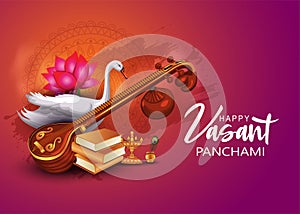 Sarasvati for happy Vasant Panchami Puja of India. vector illustration design