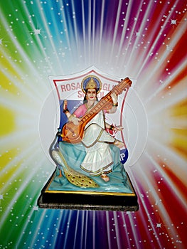 Artificial wall branding with saraswati godess photo