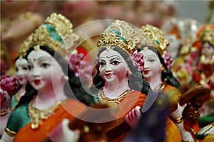 Saraswati the Hindu goddess of knowledge, A display of dolls, Golu festival navaratri. photo