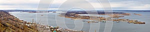 Saratov. Panorama of island Zelenyy on Volga River. Russia