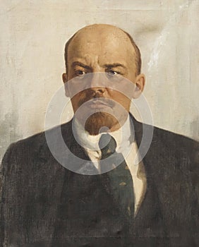 Saratov, Russia - 08/24/2019: Lenin, Ulyanov Vladimir Ilyich, painting, retro portrait. The leader is a revolutionary, Bolshevik,