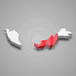 Sarawak state location within Malaysia 3d map