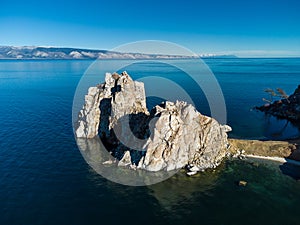 Sarayskiy beach. Shamanka Rock. Lake Baikal at Olkhon Island. the village of Khuzhir