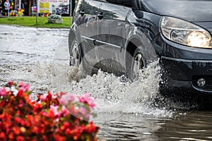 Car on a flooded street