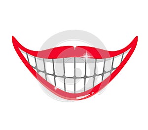 Sarcastic and funny cartoon smile with glitter teeth. Vector illustration on white background. photo