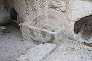 Sarcophagus in an Ancient cave tomb in Beit Shearim, northern Israel