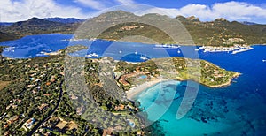 Sardegna island, best beaches of Costa Smeralda. aerial shot