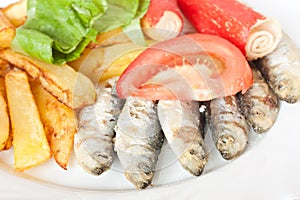 Sardine and salad arrangement food