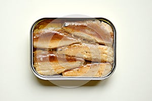 Sardines can on a white background