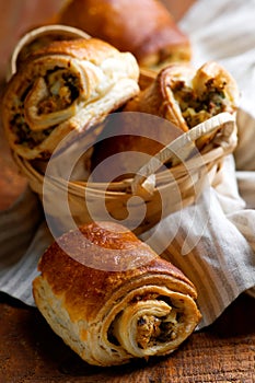 Sardines and eggs puff pastry polls.
