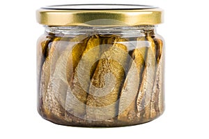 Sardines with oil conserved in glass jar