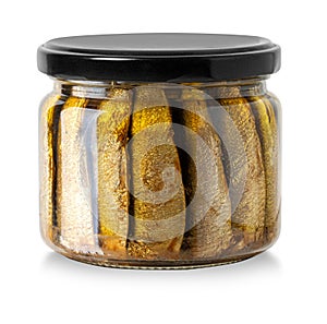 Sardines with oil conserved in glass jar photo