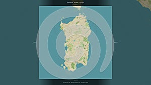Sardinia Island, Italy, highlighted and labelled. Topo Humanitarian photo