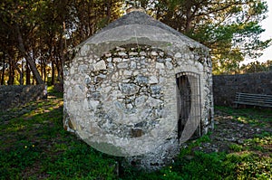 Sardinia. San NicolÃ² d'Arcidano. Ancient domed building that from time immemorial has kept the spring water Mitza de Fagoi