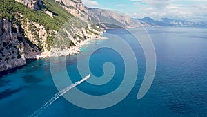 Sardinia sea aerial view of Cala Goloritze in Orosei Gulf