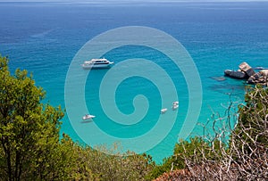 Sardinia seascape. View of crystal sea on summer in Sardinia, near Cala Luna. Sardinian landscape. Holidays in Sardinia