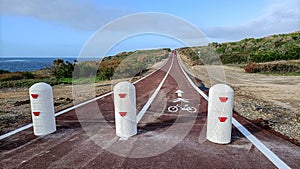Sardinia.  Tourism.  Sustainable viability.  Capo Altano cycle and pedestrian path in Portoscuso, in the Sulcis region