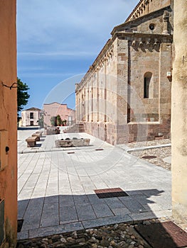 Sardinia. Tratalias. Glimpse of Tratalias Vecchia with the medieval Cathedral of Santa Maria di Monserrato, 13th century AD