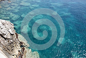 Sardinian crystal sea seen from the top with rocks