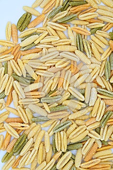 Sardinian gnocchetti pasta, also known as malloreddus or macarrones de punzu, isolated on a white background photo