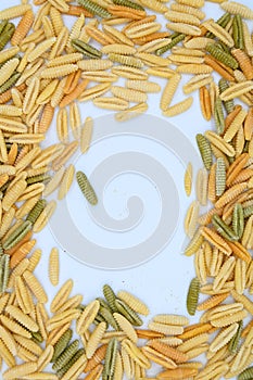 Sardinian gnocchetti pasta, also known as malloreddus or macarrones de punzu, isolated on a white background photo