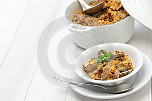 Sardinian pasta fregula with clams, italian cuisine