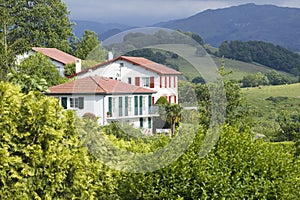 Sare, France in Basque Country on Spanish-French border, is a hilltop 17th century village surrounded by farm fields and mount