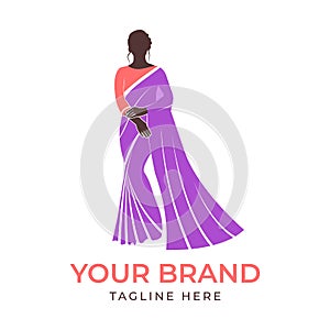 Saree logo with women figure modern design template