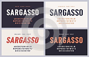 Sargasso bold, semibold, oblique and grunge san serif vector font, alphabet