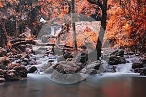 Sarika waterfall with autumn foliage colors
