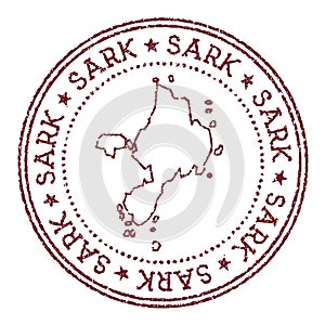 Sark round rubber stamp with island map.