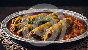 Sarma, traditional balkan meal , minced meat wrapped in cabbage leaves, AI