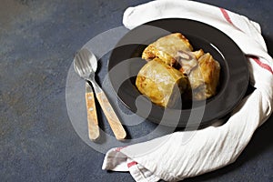 Sarma - traditional dish of Balkan cuisine. Cabbage rolls with meat and rice. Balkan cuisine. Serbian cuisine