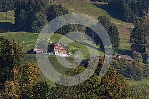 SARNEN, SWITZERLAND/ EUROPE - SEPTEMBER 21: View of a Swiss chalet near Sarnen Obwalden in Switzerland on September 21, 2015