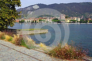 Sarnico town seen from Lungolago Marconi from Paratico, the town from the opposite shore of Lake Iseo. photo