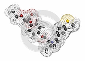 Saroglitazar diabetes drug molecule (dual PPAR agonist). Atoms are represented as spheres with conventional color coding: hydrogen photo