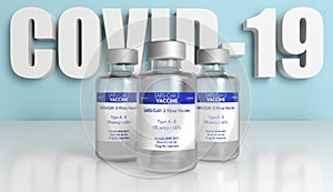 SARS-CoV-2 vaccine bottles 3D rendering