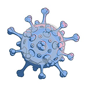 SARS-CoV-2 virion schematic representation. COVID-19 infectious agent. Painted sketch isolated on white background.