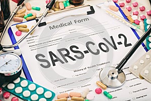 SARS CoV2. Diagnosis flu coronavirus, medical form. 3d illustration photo